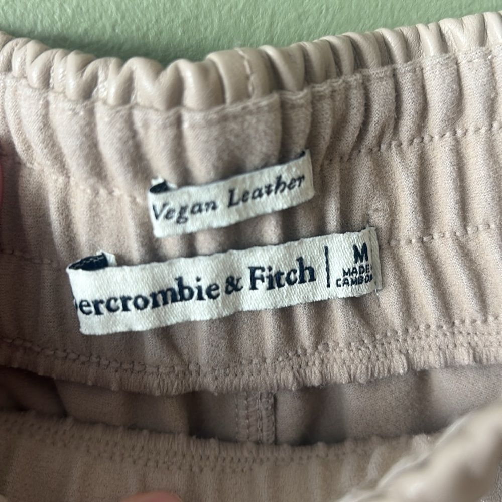 Abercrombie & Fitch Vegan Leather Dolphin- Hem Shorts Elastic Waist Taupe Sz M - Picture 7 of 10